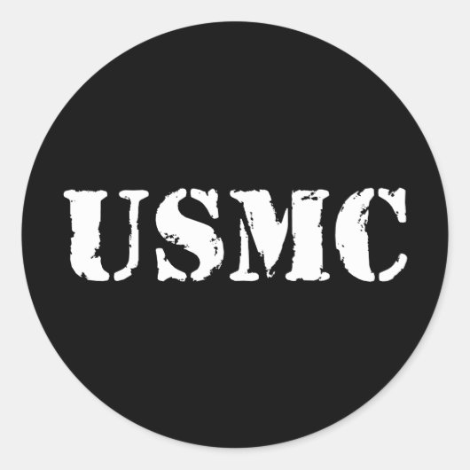 USMC [stencil tekst] Ronde Sticker (Voorkant)