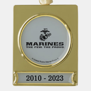 USMC "The Few, The Proud" stapelde zwarte Logo Verguld Banner Ornament