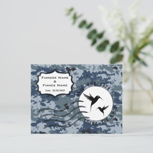 USN Marine Bewaar de Datum & Liefdesvogels Aankondigingskaart (Staand voorkant)