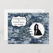 USN Marine Reddingsdatum & Bruid en Bruidegom Aankondigingskaart (Voorkant / Achterkant)