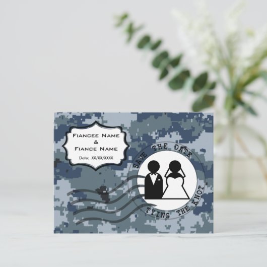 USN Marine Trouwdatum & Bruid en Bruidegom Aankondigingskaart (Staand voorkant)