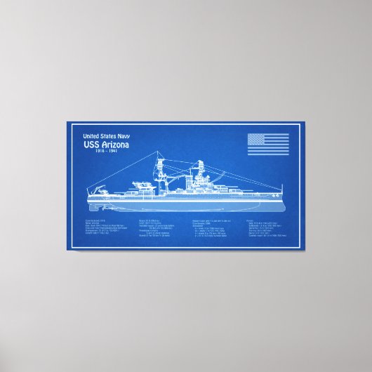USS Arizona - Schip Blauwdruk Plannen ABD Canvas Afdruk (Voorkant)