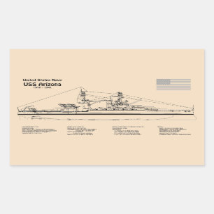 USS Arizona - Schip Blauwdruk Plannen SD Rechthoekige Sticker