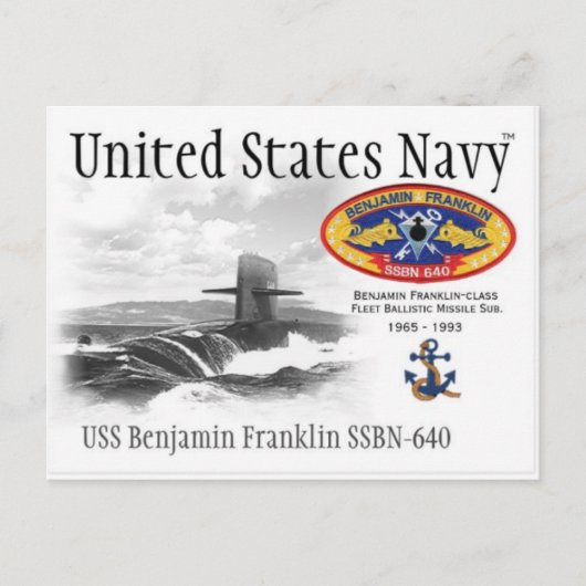 USS BENJAMIN FRANKLIN SSBN-640 SUB. - Briefkaart (Voorkant)