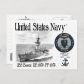 USS BOWEN DE-1079 /FF-1079 FRIGATE BRIEFKAART (Voorkant / Achterkant)