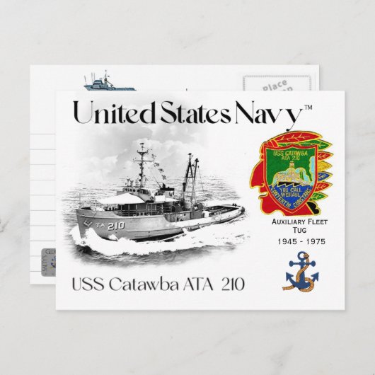 USS CATAWBA ATA-210 HULPSLEEPBOOT BRIEFKAART (Voorkant / Achterkant)