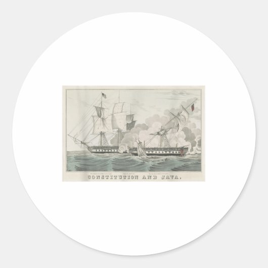 USS Constitution & HMS Java Naval Battle Illus Ronde Sticker (Voorkant)