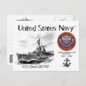 USS DAVIS DD-937 DESTROYER - BRIEFKAART (Voorkant / Achterkant)