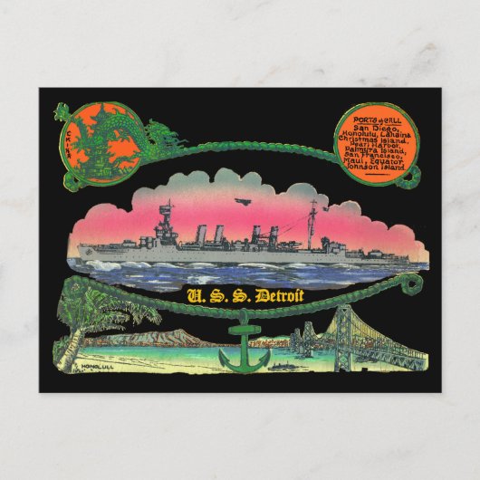USS Detroit CL-8-Briefkaart Briefkaart (Voorkant)