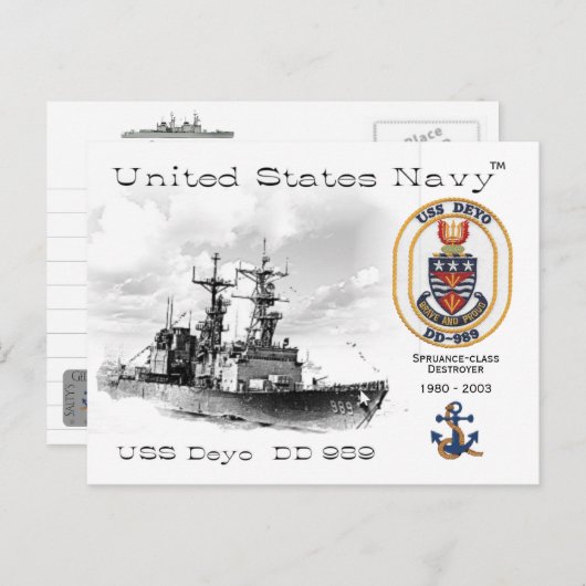 USS DEYO DD-989 DESTROYER - BRIEFKAART (Voorkant / Achterkant)