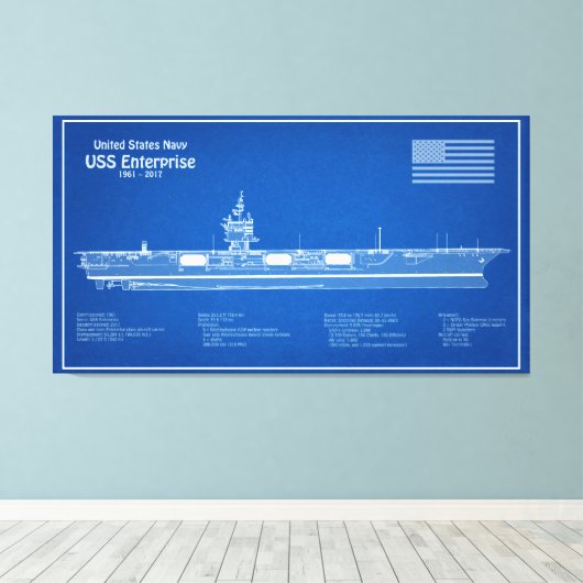 USS Enterprise - Scheepsblauwdrukplannen ABD Canvas Afdruk (Insitu (Houten vloer))