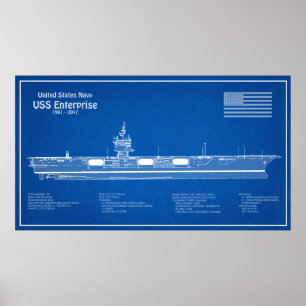 USS Enterprise - Scheepsblauwdrukplannen ABD Poster