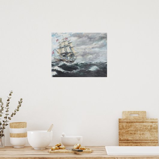 USS-grondwet leidt naar HM Frigate Guerriere Poster (Keuken)