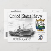 USS HUNLEY AS-31 ONDERZEEËR AANBESTEDEND BRIEFKAAR BRIEFKAART (Voorkant / Achterkant)