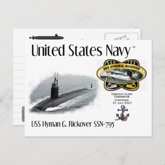 USS HYMAN G. RICKOVER SSN-795 SUBMARINE a BRIEFKAA Briefkaart (Voorkant / Achterkant)