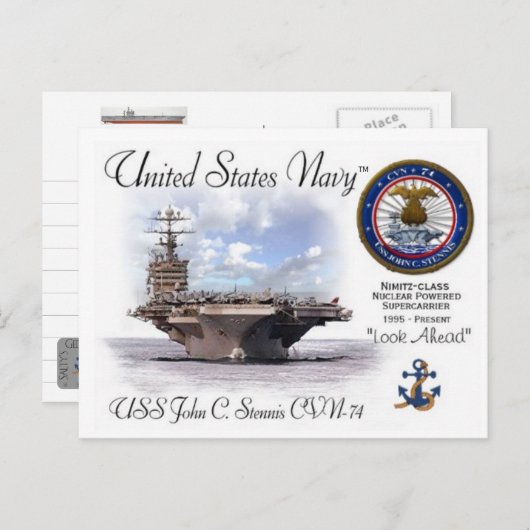 USS JOHN C. STENNNIS CVN-74 CARRIER - Briefkaart (Voorkant / Achterkant)