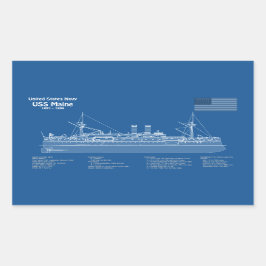 USS Maine - Schip Blauwdruk Plannen ABD Rechthoekige Sticker