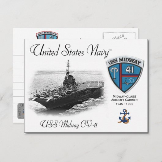 USS MIDWAY CV-41 VLIEGTUIG CARRIER - Briefkaart (Voorkant / Achterkant)