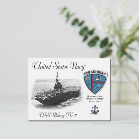 USS MIDWAY CV-41 VLIEGTUIG CARRIER - Briefkaart (Staand voorkant)
