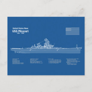 USS Missouri - Schip Blauwdruk Plannen ABD Briefkaart