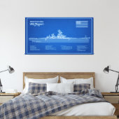 USS Missouri - Schip Blauwdruk Plannen ABD Canvas Afdruk (Insitu (Slaapkamer))