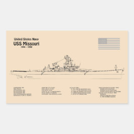 USS Missouri - Schip Blauwdruk Plannen SD Rechthoekige Sticker
