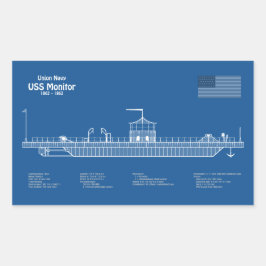 USS Monitor - Schip Blauwdruk Plannen ABD Rechthoekige Sticker