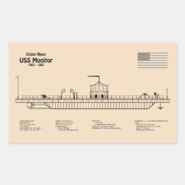 USS Monitor - Schip Blauwdruk Plannen SD Rechthoekige Sticker