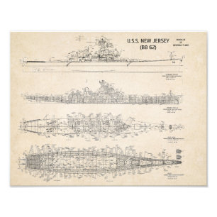 USS New Jersey Blueprint Foto Afdruk
