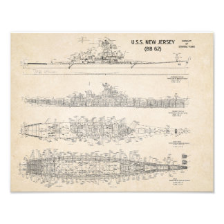 USS New Jersey Blueprint Foto Afdruk