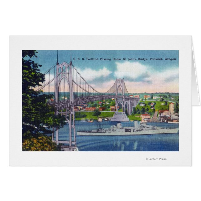 USS Portland passeert onder Sint John's Bridge (Voorkant Horizontaal)