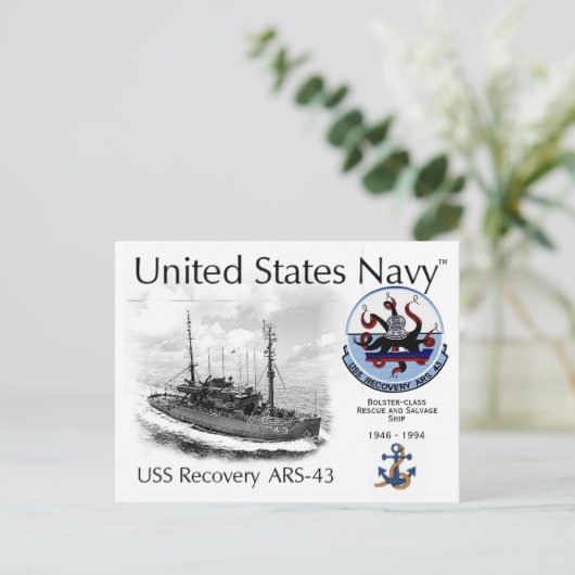 USS RECOVERY ARS-43 REDDING EN BERGING SHI- POSTC BRIEFKAART (Staand voorkant)