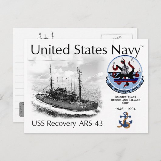 USS RECOVERY ARS-43 REDDING EN BERGING SHI- POSTC BRIEFKAART (Voorkant / Achterkant)