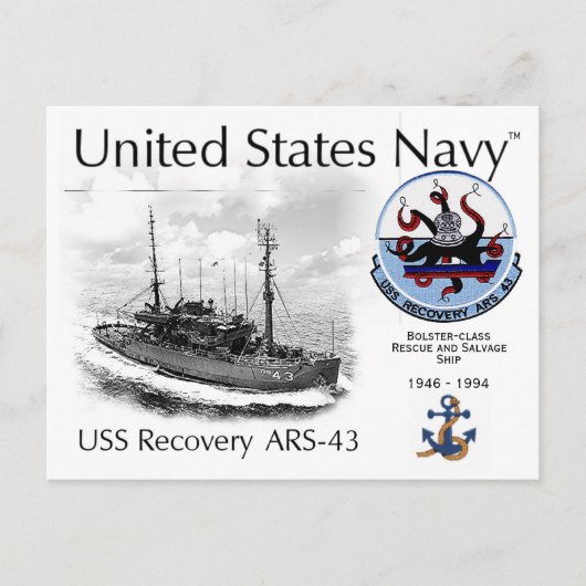 USS RECOVERY ARS-43 REDDING EN BERGING SHI- POSTC BRIEFKAART (Voorkant)