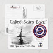 USS SPADEFISH SSN-668 ONDERZEEËR BRIEFKAART (Voorkant / Achterkant)
