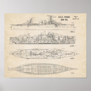 USS TEXAS-blauwdruk Poster