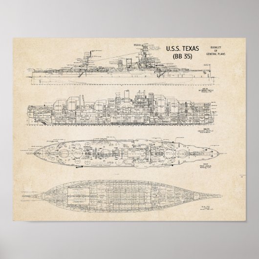 USS TEXAS-blauwdruk Poster (Voorkant)