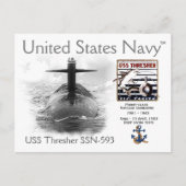 USS THRESHER SSN-593 SUBMARINE BRIEFKAART (Voorkant)