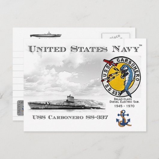 USS USS CARBONERO SS-337 SUBMARINE - CARTE POSTALE (Devant / Derrière)