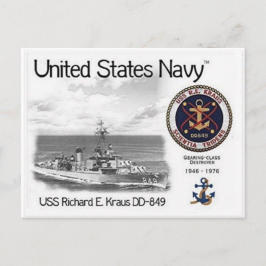 USS USS RICHARD E. KRAUS DD-849 Briefkaart Postcar (Voorkant)
