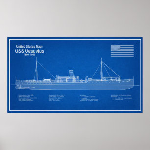USS Vesuvius - Schip Blauwdruk Plannen ABD Poster