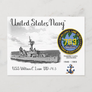 USS WILLIAM C. LAWE DD-763 TORPEDOBOOTJAGER BRIEFKAART