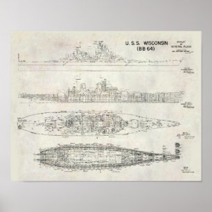 USS Wisconsin-blauwdruk Poster