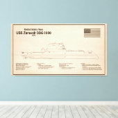 USS Zumwalt - Schip Blauwdruk Plannen SD Canvas Afdruk (Insitu (Houten vloer))