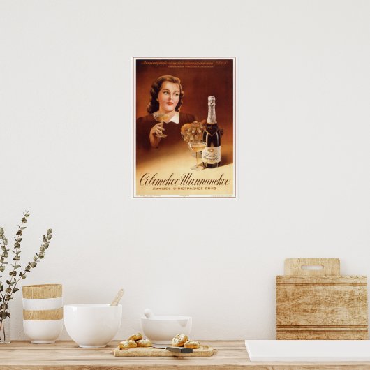 USSR Sovjet Champagne Adverteren 1952 Poster (Keuken)