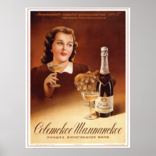 USSR Sovjet Champagne Adverteren 1952 Poster