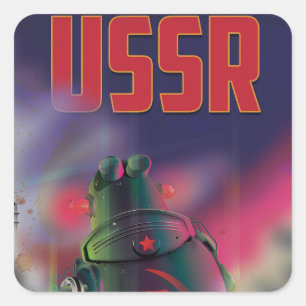 USSR sovjet rusland cartoon reist poster art. Vierkante Sticker