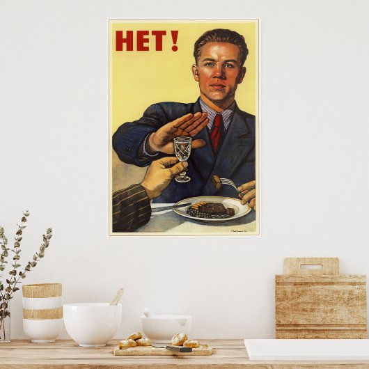USSR Sovjet Union Anti-Alcohol 1954 Poster (Keuken)