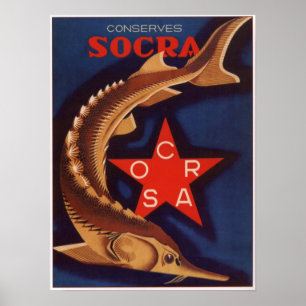 USSR Sovjetconserven Sturgeon Adverteren 1932 Poster