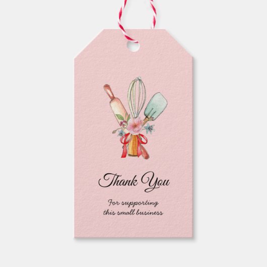 Ustensiles de cuisson Merci rose étiquettes cadeau (Devant)